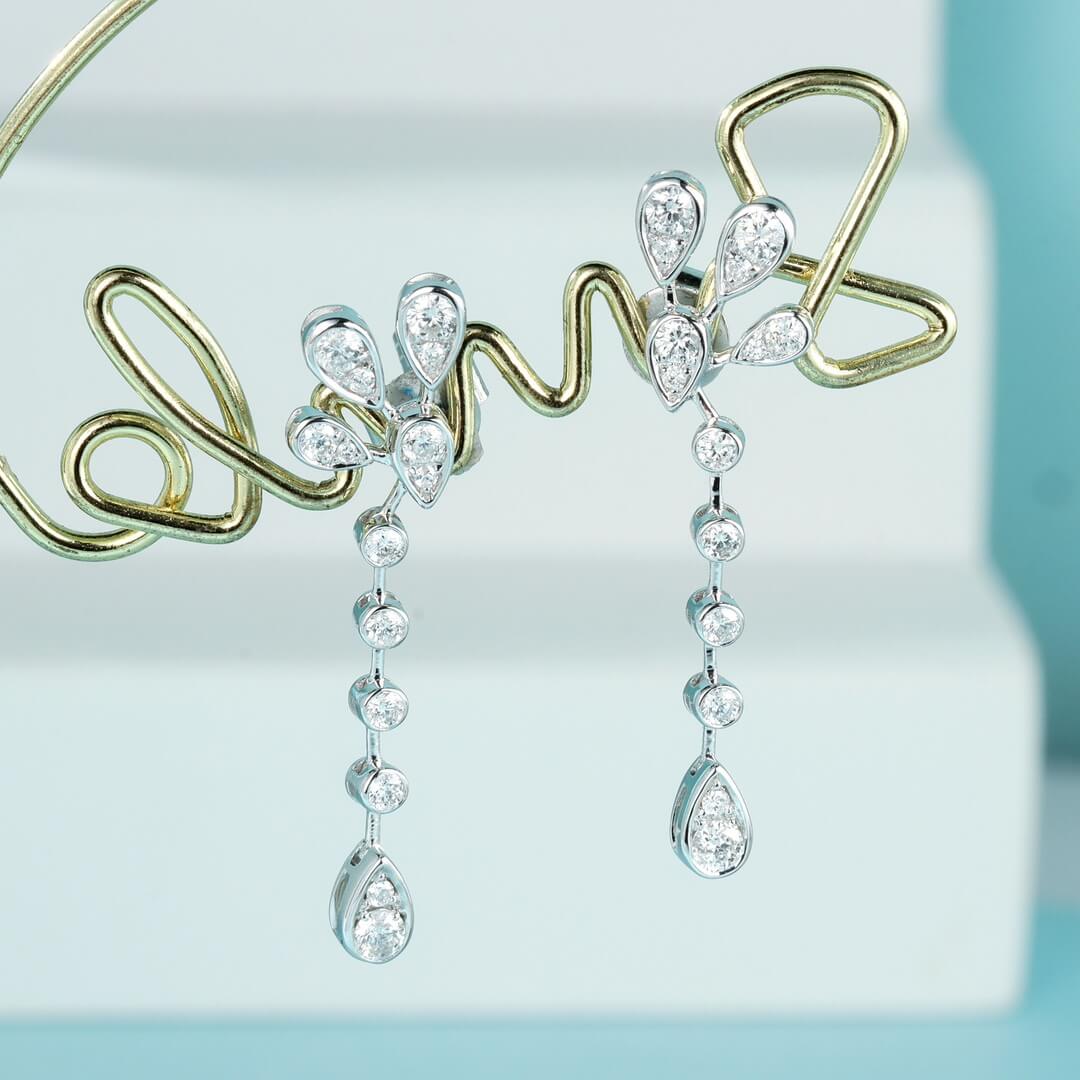 Water drop peacock lab grown diamond bubble earrings stud