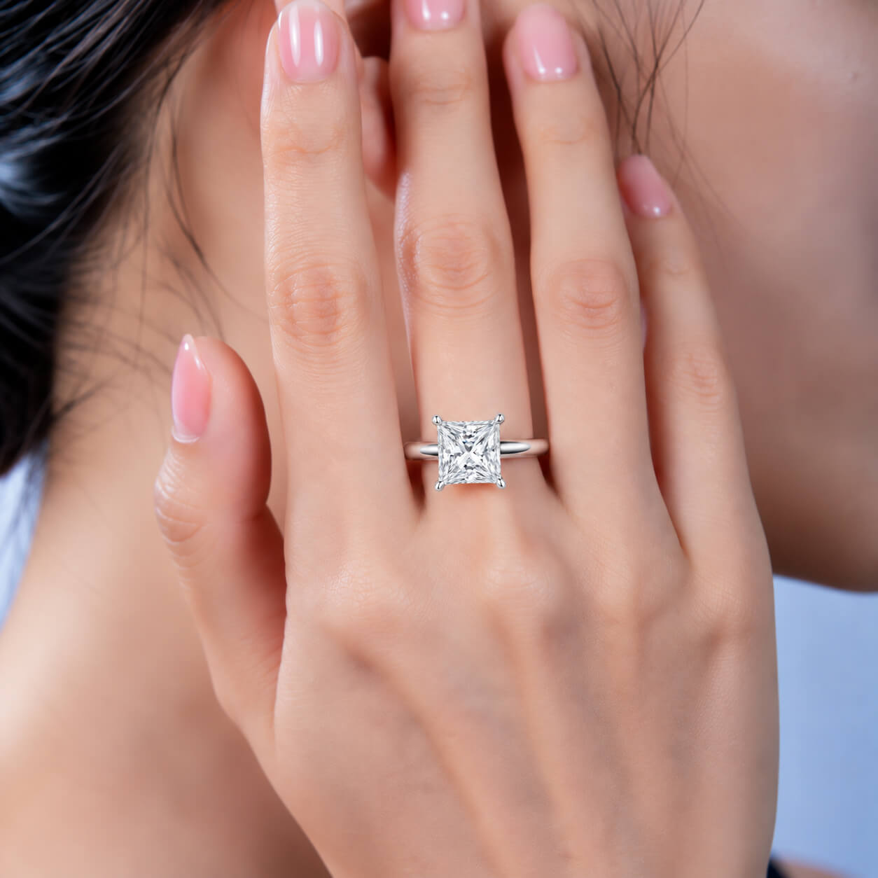 4 prongs princess cut lab grown diamond engagement ring
