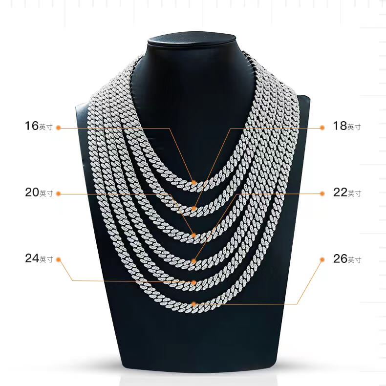 14mm width Moissanite Cuban link chain necklace
