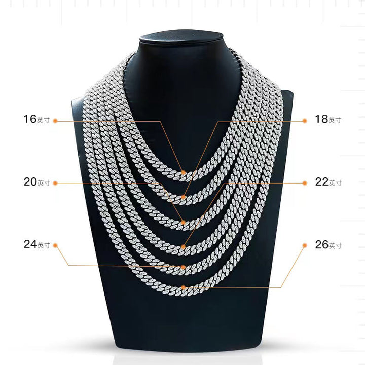 14mm width Moissanite Cuban link chain necklace