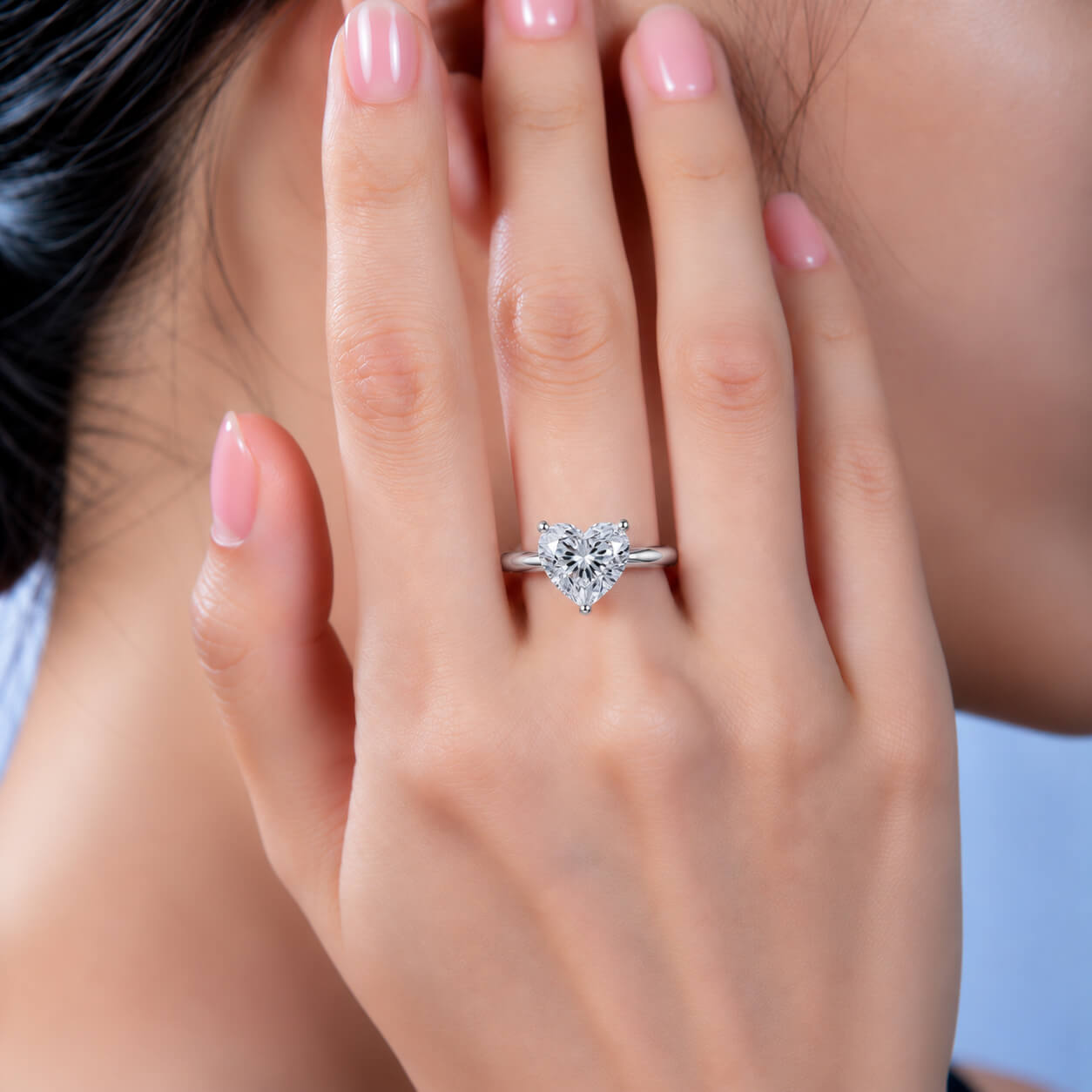 Heart cut lab grown diamond engagement ring