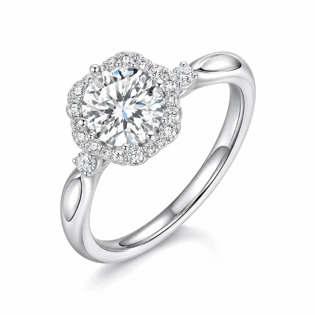 6 prongs halo setting round lab grown diamond engagement ring