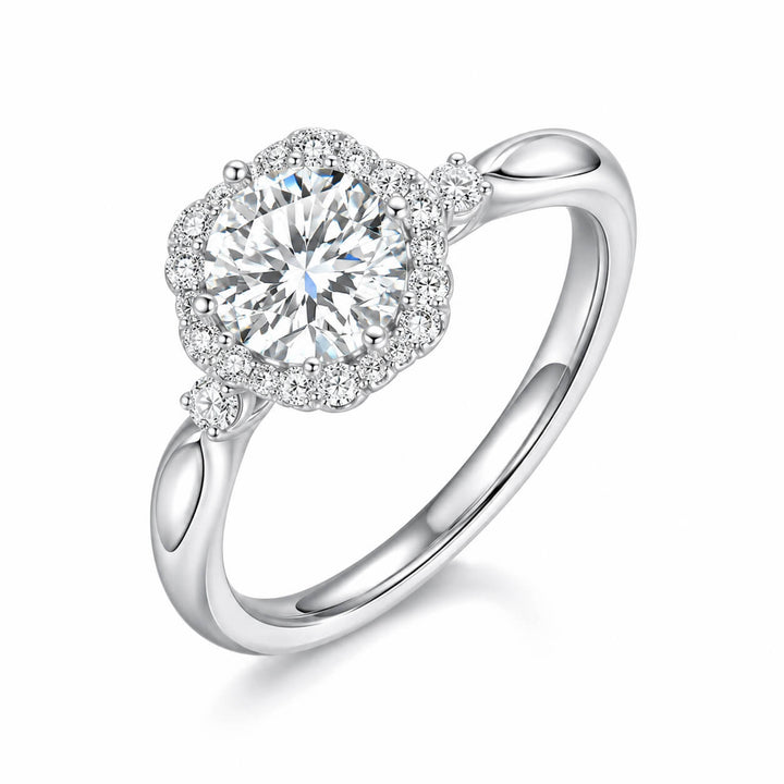 6 prongs halo setting round lab grown diamond engagement ring