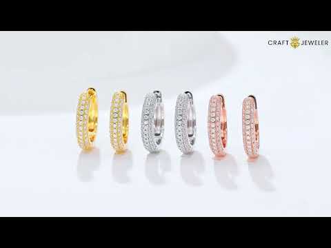 Half pave three rows Moissanite huggie hoop earrings stud