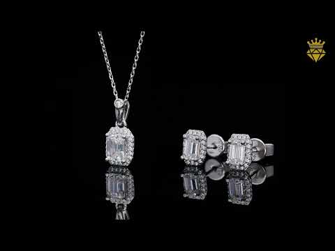 Emerald cut Halo Moissanite earrings stud