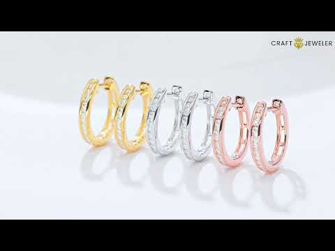 Half pave single row Moissanite huggie hoop earrings stud