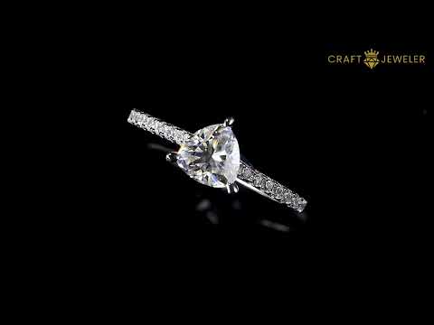 Half pave trillion cut Moissanite solitaire engagement ring