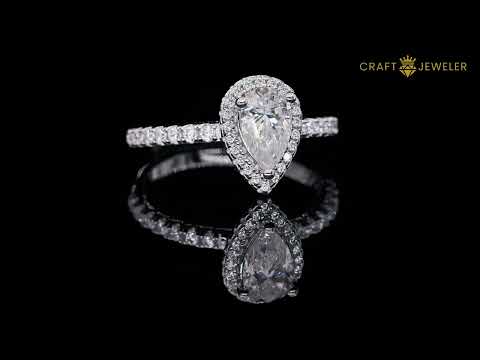 Pear cut Moissanite halo engagement ring