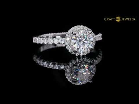 Round cut Moissanite halo engagement ring