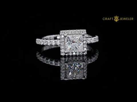 Princess cut Moissanite halo engagement ring