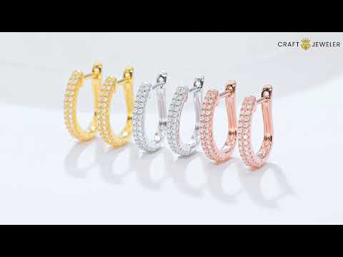 Half pave double rows Moissanite huggie hoop earrings stud