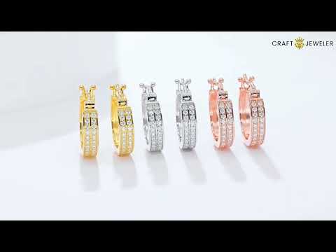 Half pave two rows Moissanite huggie hoop earrings stud