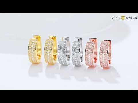 Half pave three rows Moissanite huggie hoop earrings stud