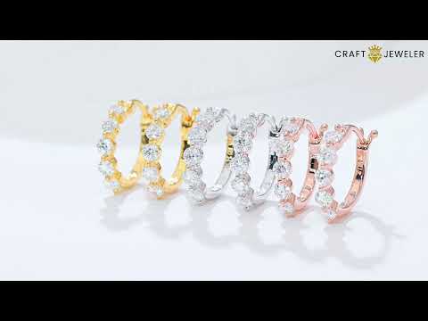 Half pave single row Moissanite huggie hoop earrings stud