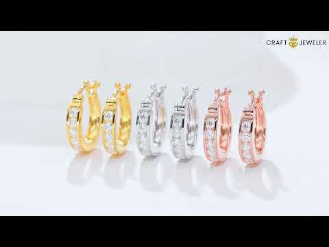 Half pave single row Moissanite huggie hoop earrings stud