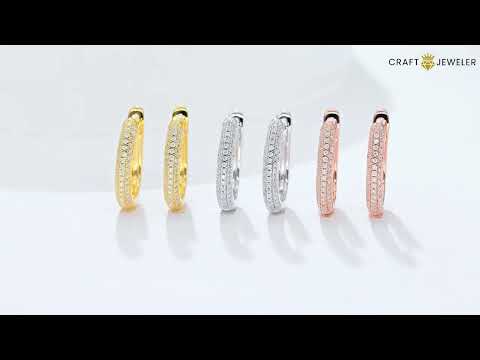 Half pave three rows Moissanite huggie hoop earrings stud