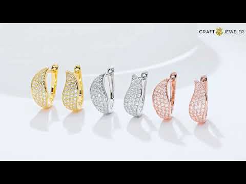 Half pave four rows Moissanite huggie hoop earrings stud