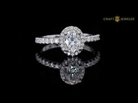 Oval cut Moissanite halo engagement ring