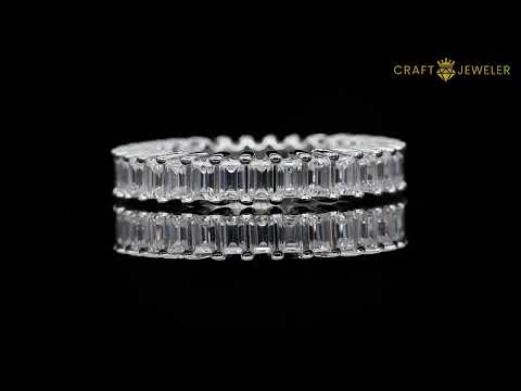 Full pave emerald cut Moissanite wedding band