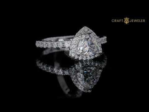 Trillion cut Moissanite halo engagement ring