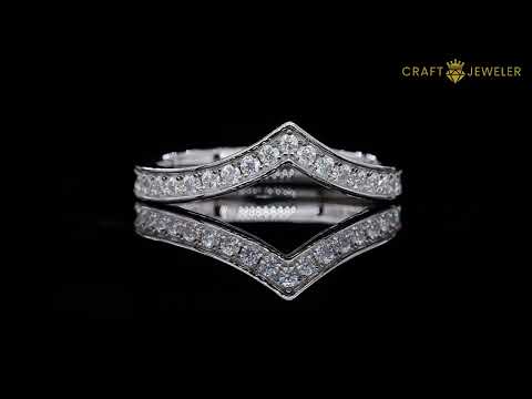 V shape full pave round cut Moissanite curved wedding band