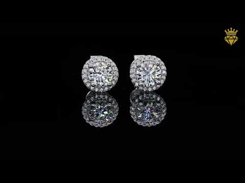 Round cut Halo Moissanite earrings stud