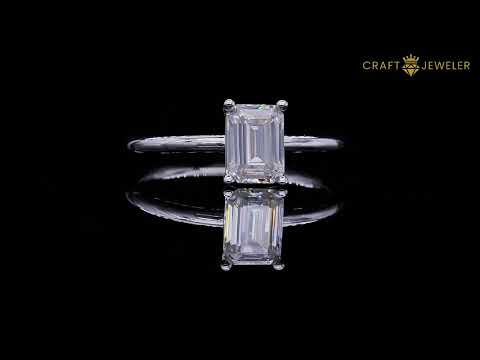 Emerald cut Moissanite solitaire engagement ring