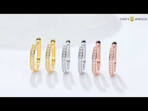 Half pave single row Moissanite huggie hoop earrings stud