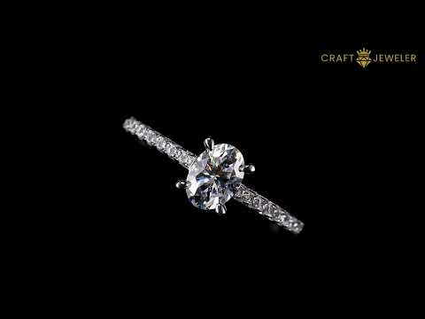 Half pave oval cut Moissanite solitaire engagement ring