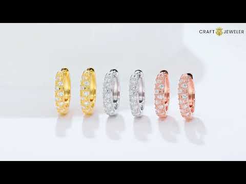 Half pave double rows Moissanite huggie hoop earrings stud